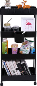 4 Tier Slim Rolling Utility Kitchen Cart Bathroom Organizer for Narrow Places Multipurpose Storage Shelve Mobile Trolley for Bedroom Laundry Office Restaurant Garage Pantry (Black)