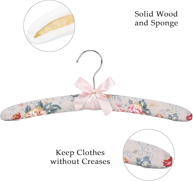 Anti-Slip Satin Padded Clothes Hangers with Rotatable Hooks No Shoulder Bump for Women Heavy Sweaters, Coats, Suits (5, Light Pink)