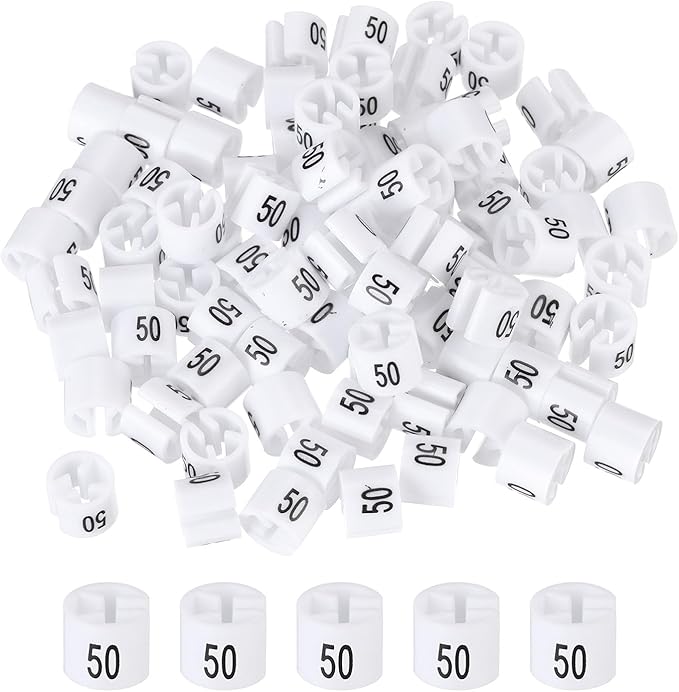 MECCANIXITY Clothes Hanger Marker Colored Hanger Sizer Garment Markers Tag (Number 50, White) for Garment Clothing Color Coding, Pack of 100 Pcs