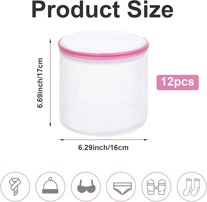 12PCS Honeycomb Mesh Laundry Bags, Bra Washing Bag for Laundry with Zips Reuse Washing Machine Bag for Delicates Blouse for Cleaning and Drying Underwear, Delicates, Brassiere, Bralette (6 x 7In Pink)