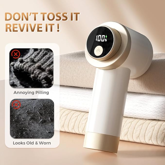 Rechargeable Fabric Shaver for Clothing with Smart LED Display, 2026 New 2 in 1 Suction and Shave Technology Clothes Shaver, Lint Shavers with 3 Speeds for Clothes, Couch (A)