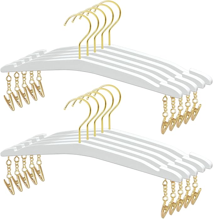 Besser 10 Pack Lingerie Hangers with Gold Metal Clips,Imitation Wood Grain Bralettes Bikini Hangers,Plastic Material Hangers for Bras,Tank Tops,Bralettes, Bikini