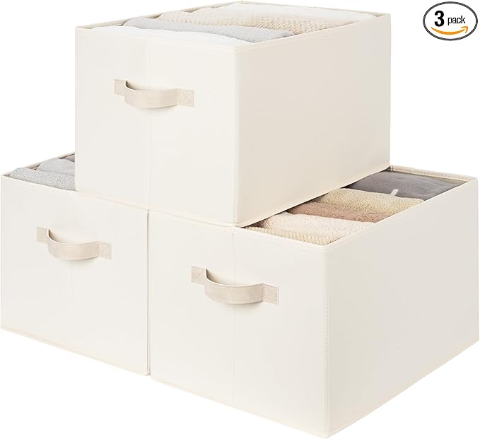 StorageWorks Fabric Closet Organizers and Storage Bin, Foldable Shelf Baskets for Organization and Storage, Beige, 3-Pack, Extra Large