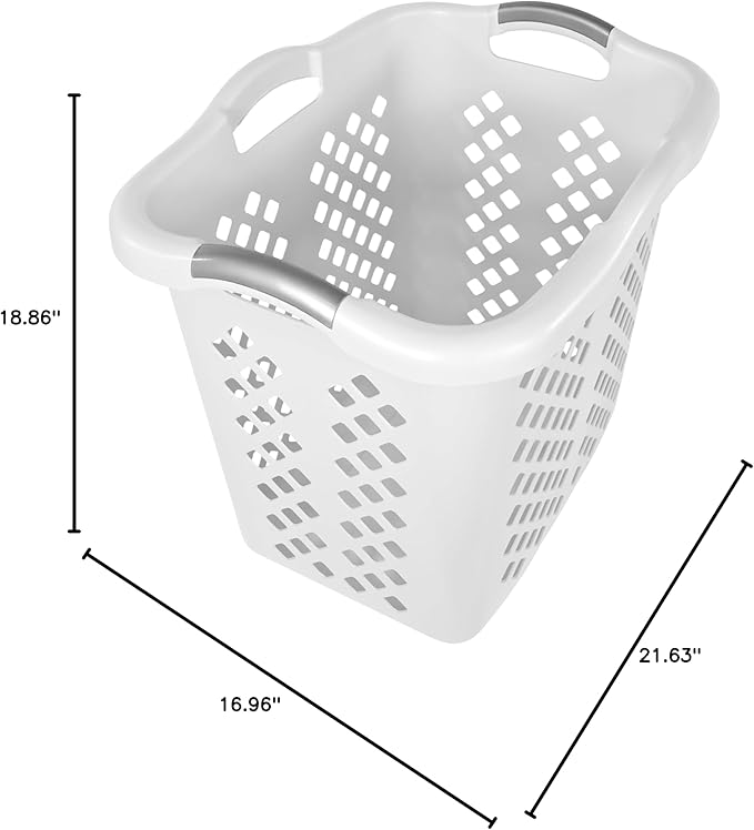 2-Pack Ultra Easy Carry Plastic Laundry Hamper, 2 Bushel Lamper Plastic Laundry Basket with Silver Handles,Dirty Clothes Laundry Hamper Bin for Home, Apartment (White)
