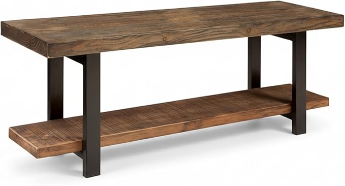 Alaterre Furniture Pomona Entryway Organizer – Modern Rustic 48-Inch Solid Wood Entryway Bench with Open Bottom Storage Shelf – Farmhouse Hallway Seating for Mudroom or Foyer (Rustic Brown)