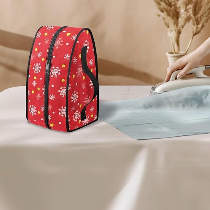 Christmas Snow Bell Iron Storage Case with Zipper Handle Fits Outing Colorful Easy to Clean Iron Case Storage Universal for Most Iron