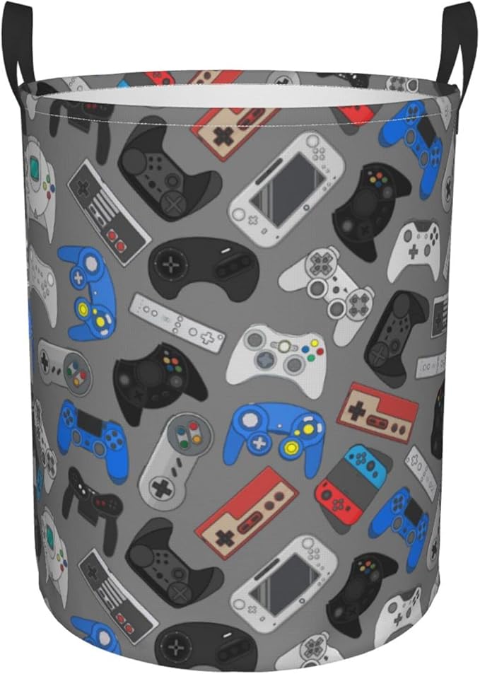 Video Game Controller Grey Background Laundry Hamper Storage Basket Toys Clothes Organizer Bin For Home Bathroom Bedroom Dorm Nursery, 62l