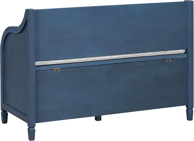 42" Rustic Storage Bench Entryway Bench Shoe Cabinet Ottoman with Safety Hinge, Removable Seat Cushion & Hidden Storage Space for Hallway Entryway Living Room Mudroom End of Bed (Antique Navy)