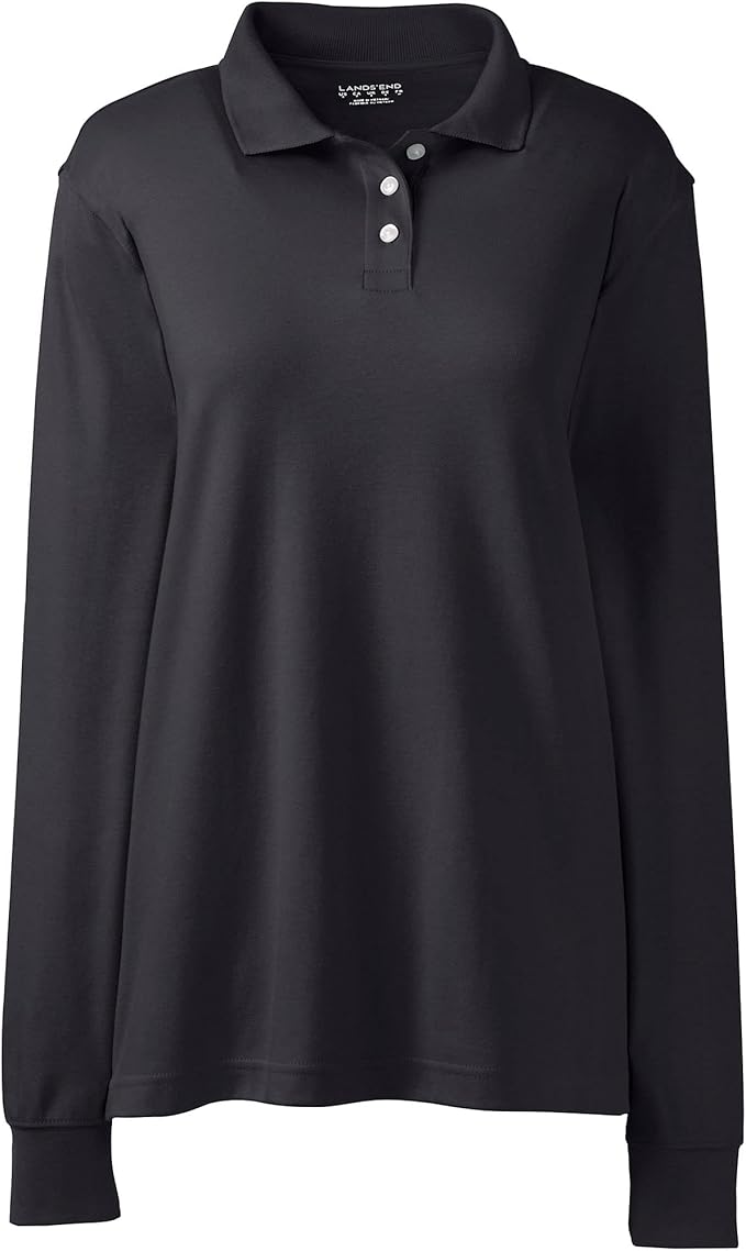 Lands' End School Uniform Kids Long Sleeve Interlock Polo Shirt