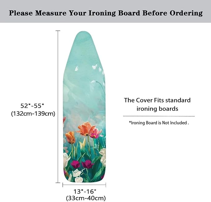Flashideas Floral Ironing Board Cover and Pad 15x54 Inch Standard Ironing Board Cover with Elastic Edge and Hook and Loop Fasteners Scorch and Stain Resistant Cotton