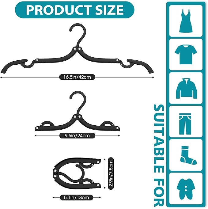 30 Pcs Travel Hangers Portable Foldable Travel Hanger Organizer, Plastic Cruise Essentials Clothes Drying Rack Folding Hangers for Camping Flying RV Europe Vacation Essentials Suitcase, Black