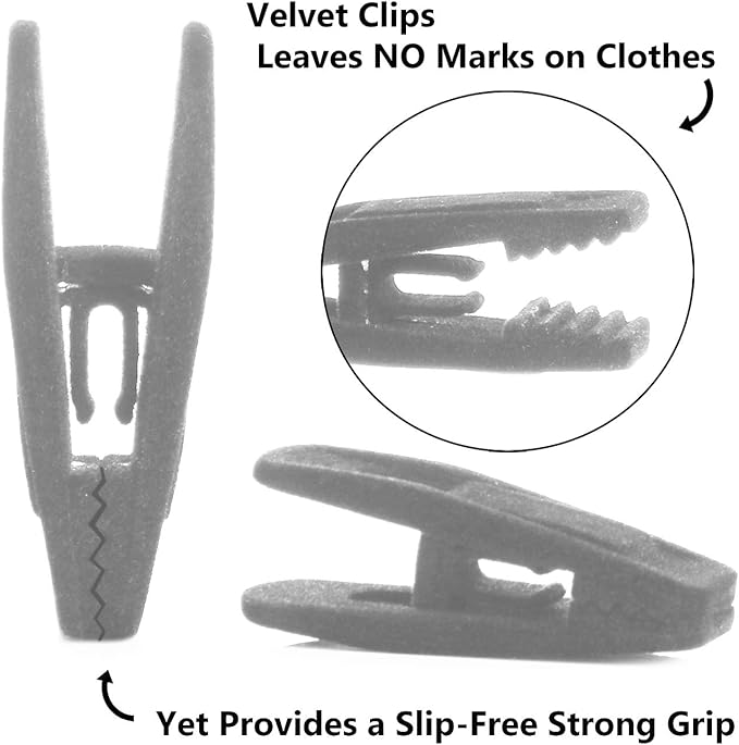20 Pack Hanger Clips for Velvet Hangers, Durable Material Velvet Pant Hangers, Clips for Hangers for Baby Clothes, Baby Hanger Clips, Skirt Grey (Charcoal)