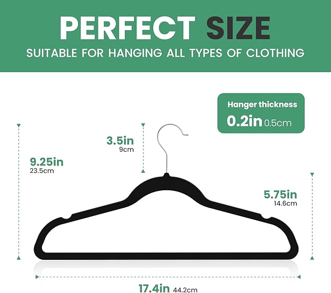 InfiniPower 50 Pack Velvet Hangers, Heavy Duty Non-Slip Clothes Hangers with Shoulder Notches, Coat Suit Hangers with 360° Swivel Hooks, Black