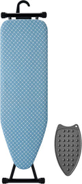 Compact Ironing Board 13 x 43, Iron Board with Heat Resistant Surface, Adjustable Height, Space Saving Table with Hook & Iron Rest for Home & Laundry Room, Diagonal Checkered Blue