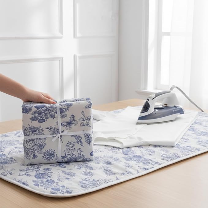 Portable Ironing Mat 29×39", Heat-Resistant Foldable Ironing Pad with Hanging Hooks, Travel Ironing Blanket with Cotton Top & Felt Padding