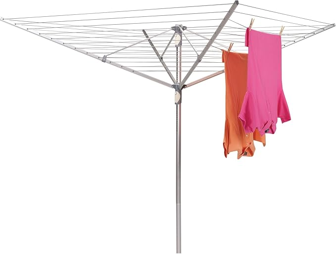 Household Essentials 1710 Height Adjustable Outdoor Umbrella Drying Rack | Aluminum | 12-Lines with 165 ft. Clothesline , Gray