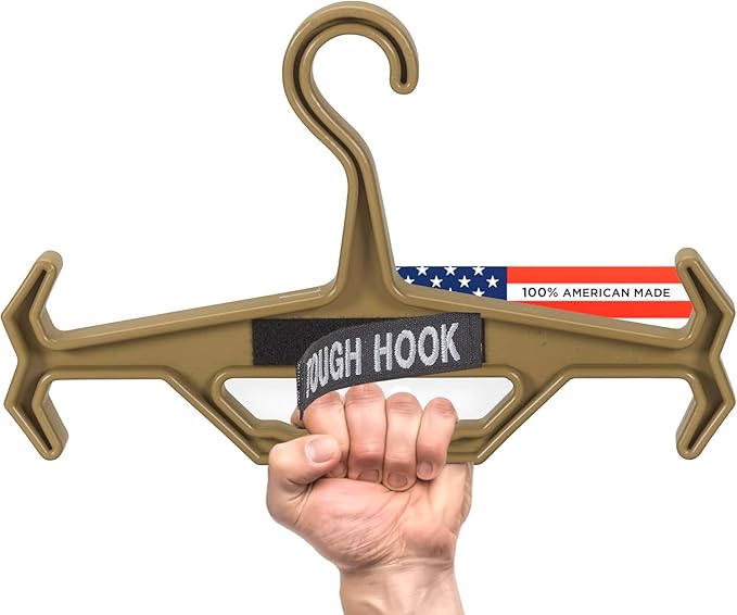 Original Tough Hook ID Heavy Duty Identification Hangers – The Superhero of Hangers USA Made,Anti-Slip Tactical Hanger for Police Gear,Scuba Gear, Dive BCD & Wetsuits 200-lb Cap with ID Strip 1 Tan