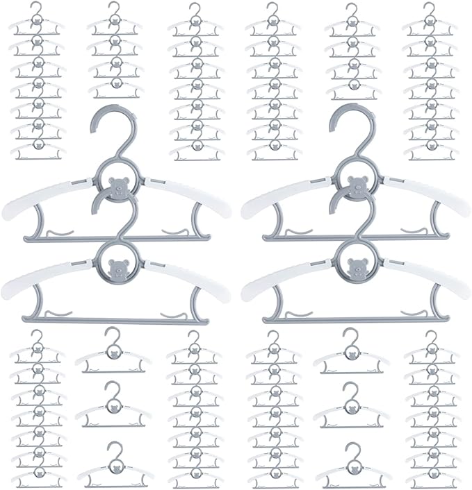 Baby Hangers for Nursery Closet 80 Pack Plastic Kids Clothes Hanger Space Saving Non Slip Extendable Toddler 11-14” Adjustable Hangers Heavy Duty Clothing Infant Hanger Bulk, Grey