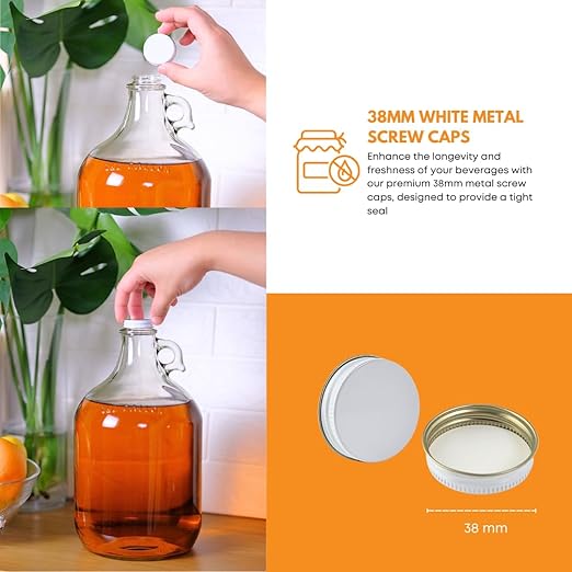 Fastrack 4-Pack 1 Gallon Glass Jug Set (128 oz) w/ White Metal Caps | Multipurpose 1 Gallon Jug, & Detergent Dispenser for Laundry, Glass Jar for Liquids, Water & Juice
