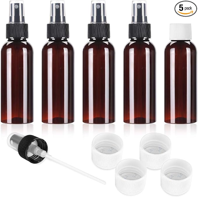 Fine Mist Spray Bottle 3.4oz/100ml Clear Travel Bottles Leak Proof for Makeup Cosmetic Containers (BROWN)