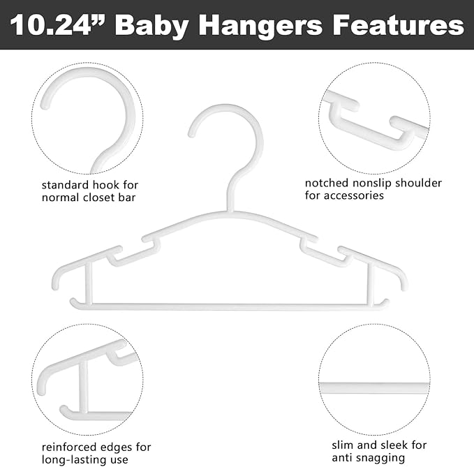 GoodtoU Kids Hangers 100 Pack, 10.2 Inch White Baby Hangers for Infant Toddler Childrens Small Clothes for Closet Organization (0-24 Months)