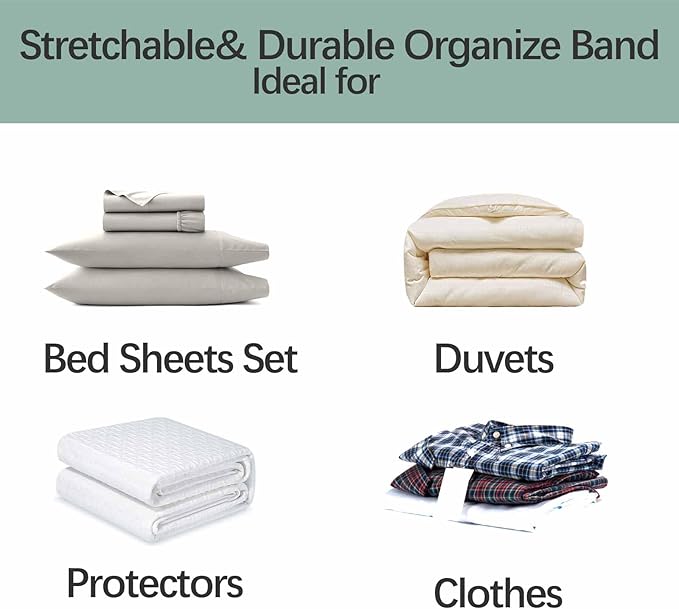 Bed Sheet Organizer Bands, Sheet Set Storage Label Bands, Elastic Bedding Sheet Straps Wraps for Organizing Linen Closet （Full 4PCs | Green）