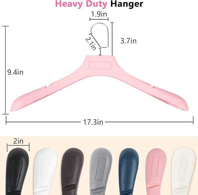 DEDU Suit Hangers for Men 20 Pack, Sweater Hangers No Shoulder Bump Non Slip Width 17.7", Plastic Clothes Hangers Pink with Metal Hook