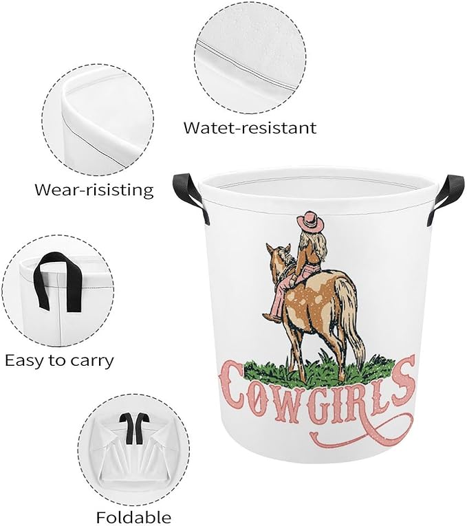 Western Laundry Basket Cowgirl Hamper Clothes Toy Storage Bin for Bedroom Bathroom Pink Western Decor