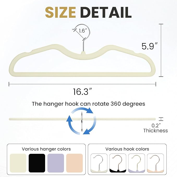 Velvet Short Neck Hangers - Heavy-Duty, Non-Slip Felt Surface, Space-Saving Design with Anti-Slip Grooves & Shoulder Shape, 360° Rotating Hooks, Durable for Coats, Shirt& Dresses (30, Black C)