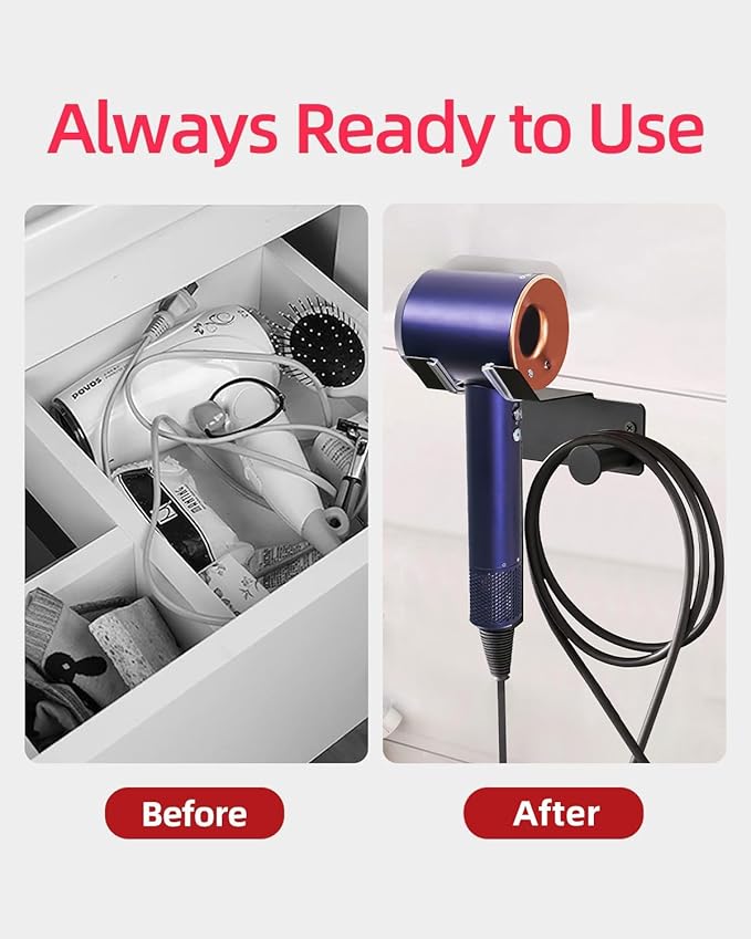 Hair Dryer Holder Wall Mounted,Self Adhesive SUS304 Blow Dryer Holder Stainless Steel Hair Dryer Stand Black,Banjekt