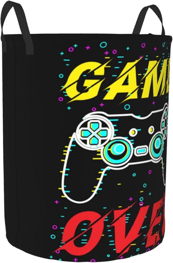Gamer Round Laundry Hamper Game Joystick Storage Basket Toys Clothes Organizer Bin For Home Bathroom Bedroom Dorm Nursery, 62l