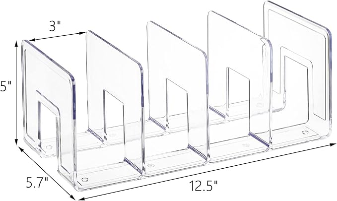 Lawei 4 Pack Acrylic File Sorter, 4-Section Clear Desktop File Folder Holder Organizer, Thick Office Storage Stand Rack for Book, Envelopes, Mail, Document, Notebook, Binder, Purse, Clutch Divider