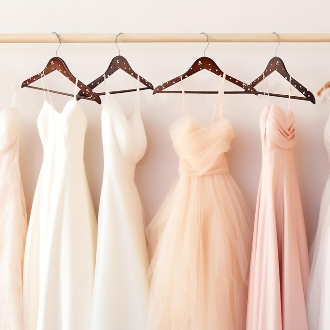 5 Pcs Bridal Dress Hanger Wooden Pearl Wedding Dress Bridal Hanger with Pearl Brown Wooden Wedding Party Gift(Walnutcolor,Classic)