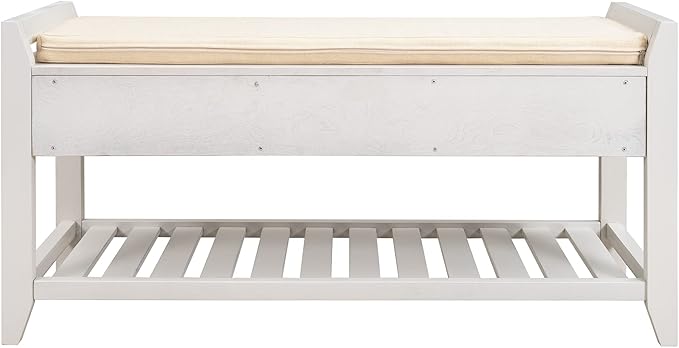 Harper & Bright Designs TREXM Shoe Rack with Cushioned Seat and Drawers, Multipurpose Entryway Storage Bench (White)