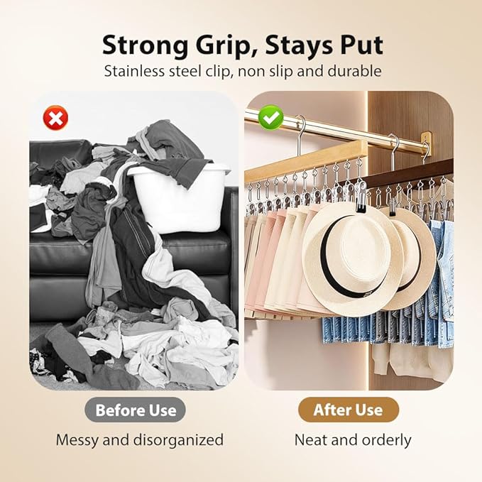 Legging Hangers for Closet, 2026 New Closet Organizer with Clips, 360° Rotating Space Saving Hanging Closet Organizer for Leggings Socks Hats Jeans (Wood-12 Clips, 2PCS)