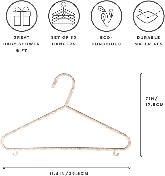 3 Sprouts Wheat Straw Plastic Hangers - 30-Pack Eco-Conscious Toddler Hangers for Child & Baby Clothes, Coats - Kid Closet Hanger Ideal for Small Girls, Boys, Children & Kids - Speckled Cream