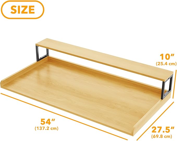 SpaceAid 2-Tier Washer Dryer Countertop, Laundry Topper with Rack Shelf 54" Width x 27.5" Depth x 10" Height Organizer Cover for Washer and Dryer Laundry Hamper Counter Storage (Maple Wood)