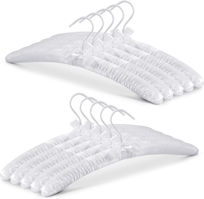 JS HANGER Padded Hanger for Sweaters - 17 Inch Extra Large Heavy Duty Satin Covered Coat Hangers No Shoulder Bump for Women Clothes, Sweaters, Dresses, Clothing, Weddings, Lingerie Pack of 10, White