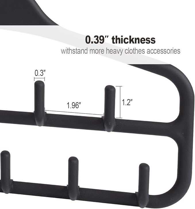Belt Hanger Rack Holder 2 Pack, Sturdy Organizer with 360 Degree Swivel, 11 Large Hooks for Closet, Non Slip Rubberized Storage, Black, 14 x 0.39 x 11 Inch