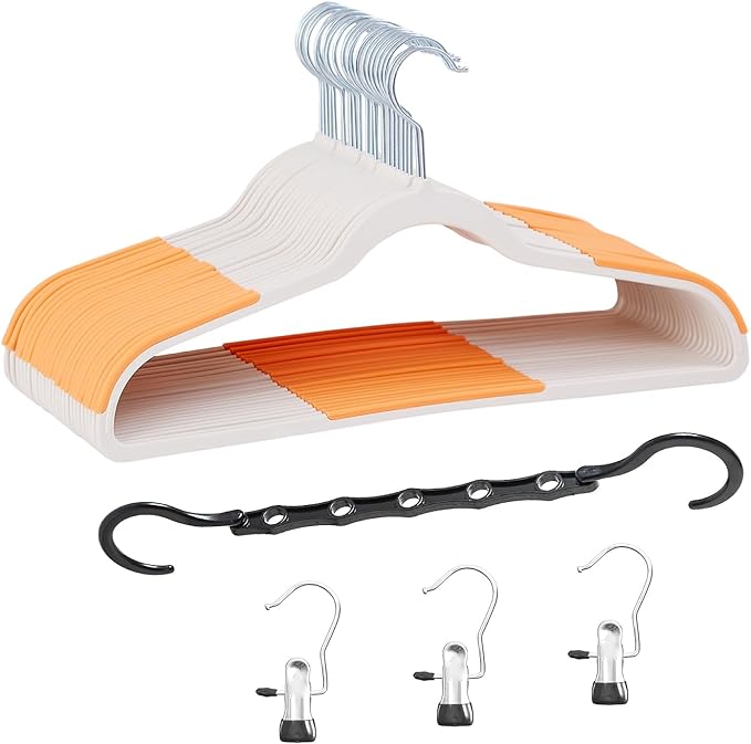 VECELO 25 Pack Clothes Hangers, Non-Slip Plastic Coat Hanger, 360°Swivel Hook & Space Saving for Bedroom Closet, Great for Shirts, Pants, Excellent Heavy Duty