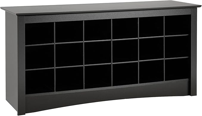 Prepac Black Shoe Cabinet, Entryway Bench, Mud Room Organization and Storage Bench with 18 Shoe Cubbies 16"D x 48"W x 24"H