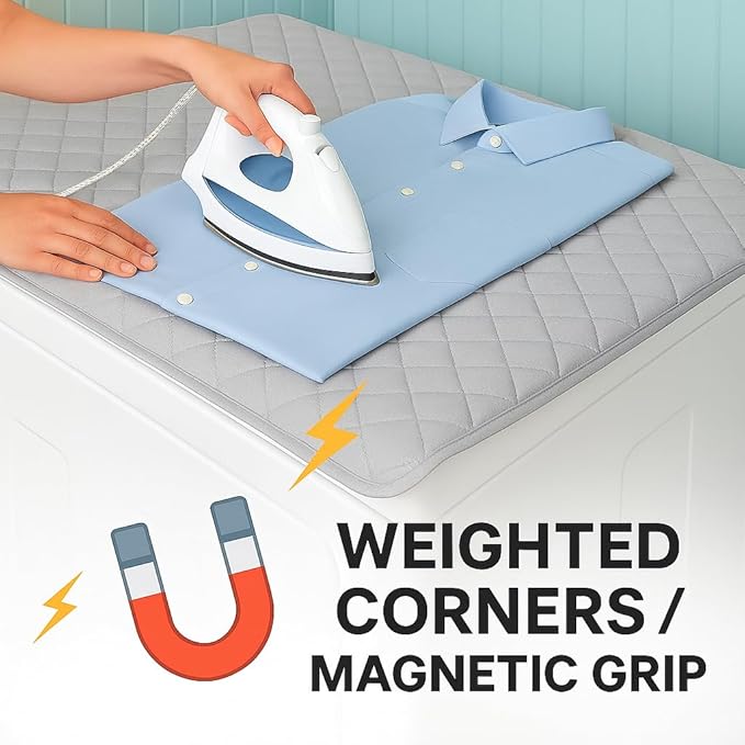 Iron Anywhere Quilted Magnetic Ironing Mat with Silicone Heat-Resistant Iron Rest – Travel & Home, 18” x 31”