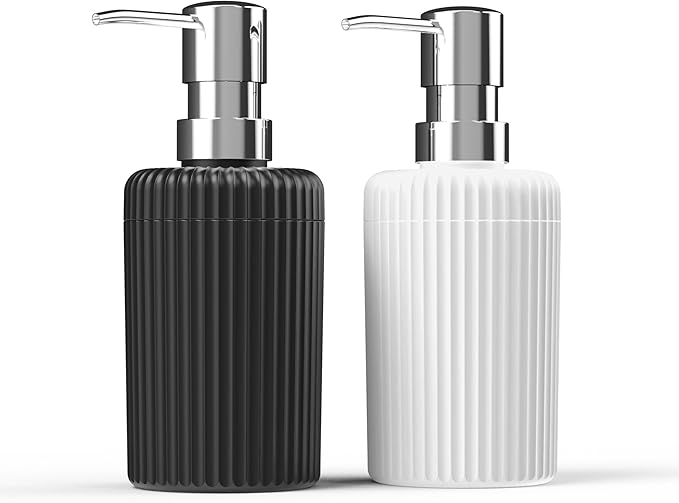 Soap Dispenser for Bathroom,2 Pack Kitchen Hand Soap Dispenser,12oz Modern Minimalist Style Plastic matte black Empty Lotion Dispenser with Refillable Pump,Liquid Bottle for Dish Soap,College Dorm Use