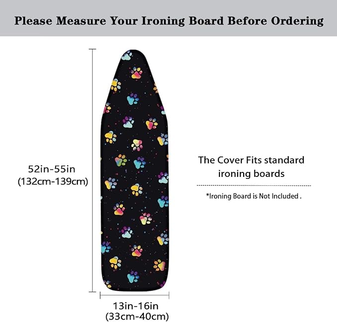 SEANATIVE Colorful Dogs Paw Ironing Board Cover 15 x 54 inch, Elastic Edge Scorch Resistant Ironing Board Cover and Pad Protective Cloth