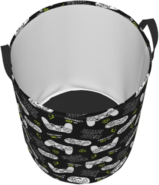 Game Controllers Pattern Round Laundry Hamper Gaming Joysticks Gamepad Storage Basket Toys Clothes Organizer Bin For Home Bathroom Bedroom Dorm Nursery, 38l