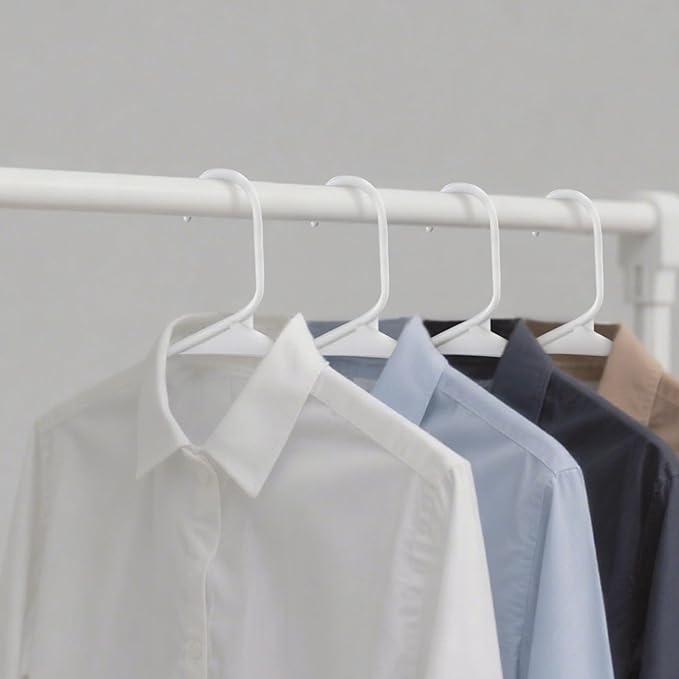 50 Pack White Plastic Clothes Hangers with Shoulder Grooves, Durable Space Saving Adult Clothing Hanger for Coat Shirt Skirt Dress, Light Weight Closet Organizer for Home College Dorm Laundry
