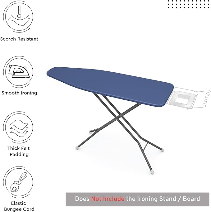 Encasa XO Ironing Board Cover and Pad 49"x18" - 4mm Felt Wide Iron Board Cover with Padding - Heat Resistant, Stain-Safe Dye, Non Slip Elastic Bungee Cord Tightening Iron Table Cover Cobalt