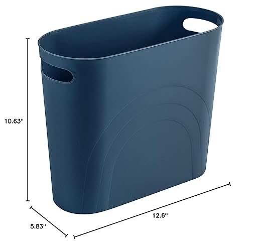 rejomiik Small Trash Can, 3.5 Gallon Slim Garbage Can Plastic Waste Basket with Handles Container Bin for Narrow Spaces Bathroom, Bedroom, Kitchen, Office at Home, Teal Blue