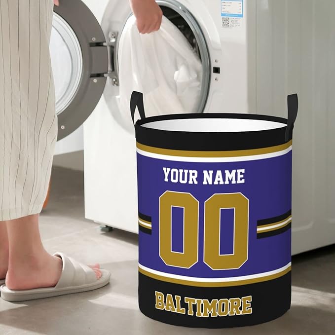 Custom Baltimore Laundry Hamper Personalized Laundry Basket Customized Name And Number Collapsible Storage Basket for Bedroom Bathroom Living Room Gifts
