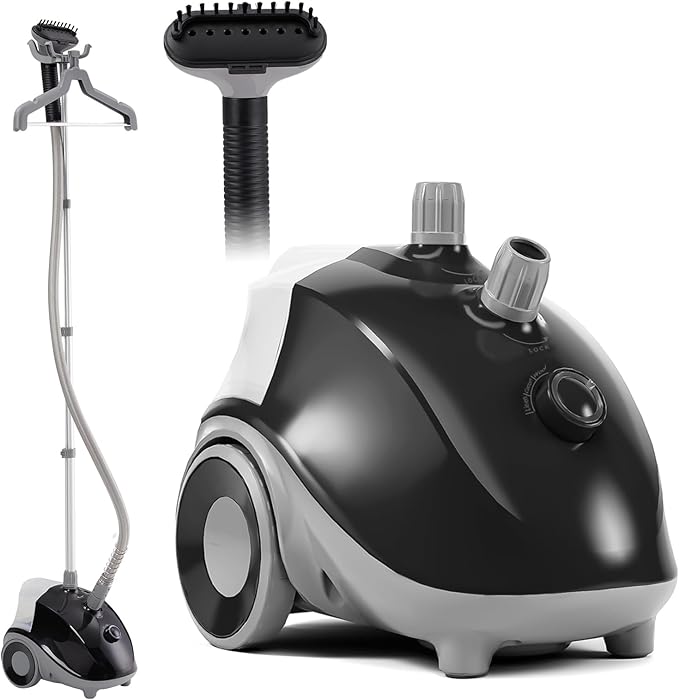 Sweetcrispy Standing Garment Steamer, 1500W Powerful Steamer for Clothes with Roll Wheels, 1.7L Water Tank for 55 Min Continuous Steaming, Professional Wrinkle Remover Heats in 45 Seconds